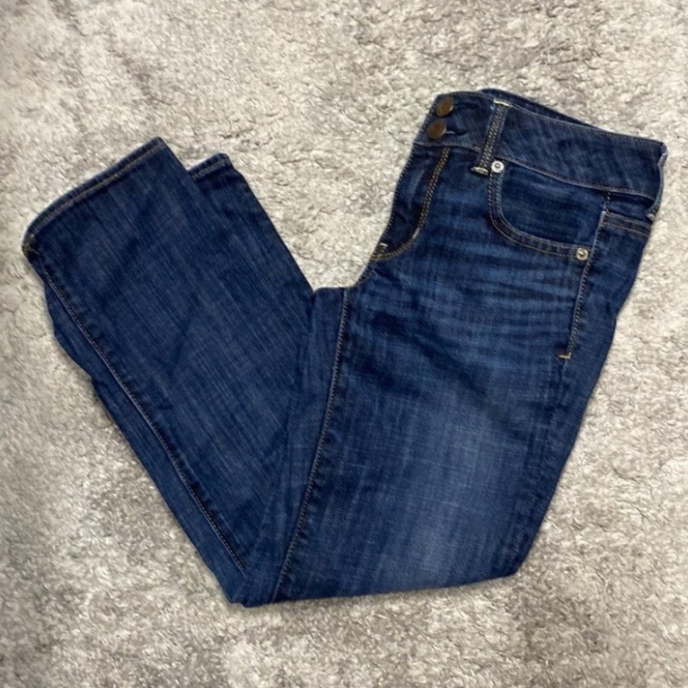 American Eagle Outfitters Blue Denim Mid Rise Straight Leg Crop Jeans Size 2